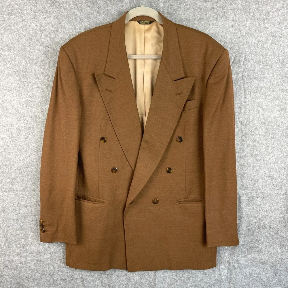 Vintage Courrèges Homme Blazer Mens 42R Brown Double Breasted Peak Lapel USA